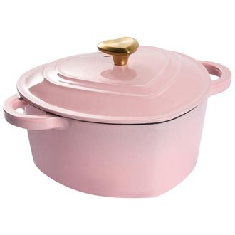 Beliani Cacerola De Hierro Fundido Con Tapa En Forma De Coraz&oacute;n Apta Para El Horno Compatible Con Todo Tipo De Placas De Cocina Rosa Levorra