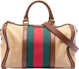 Gucci Pre-owned Handbags, female, Beige, Size: ONE SIZE Pre-owned Vintage Canvas Satchel