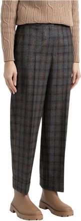 PESERICO Wollen broek met ruitpatroon en wortelmodel - Dames - Straight fit broeken - Bruin - XL - Wol - Broeken