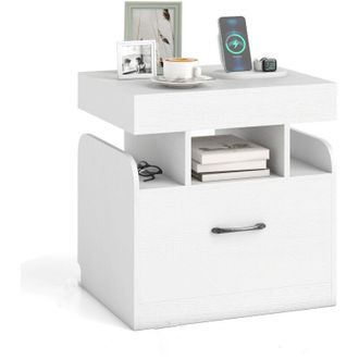 Costway Nightstand Bedside Table with Drawer & Sliding Top Storage-White