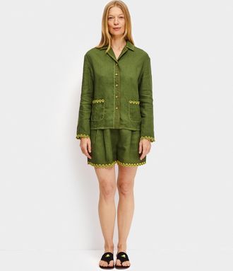 Sleeper Petra Embroidered Linen Shirt in Green