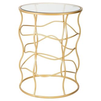 Wanderlust Deco Mesa auxiliar de metal dorado y cristal D46x60