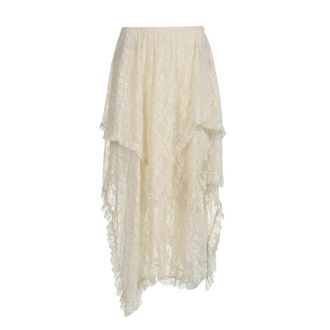 Generic American Retro Trendy Style lace Irregular Skirt Solid Color Skirt Summer Thin Long Skirt-Skin Color-S