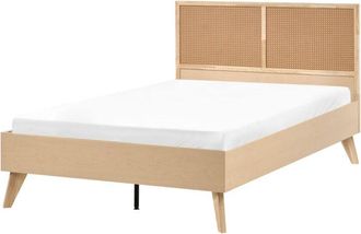 Beliani Cama Con Somier 120 X 200 Cm Cabecero De Rat&aacute;n Sint&eacute;tico Patas De Madera De Cuacho Marr&oacute;n Claro Monpazier