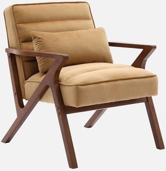 Sweeek Sweeek - Sillón escandinavo de madera de hevea y terciopelo, Antoine terciopelo, Camel, 70.5x75x81 cm