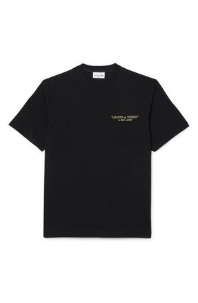 Lacoste Core Originals Embroidered Cotton Graphic T-Shirt in Black at Nordstrom, Size 3