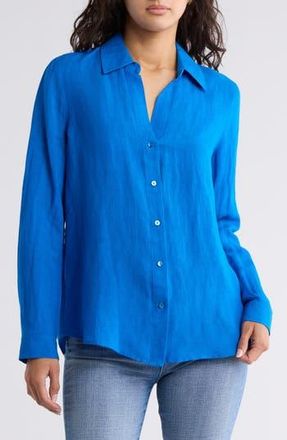 L'agence Nina Linen Blend Button-Up Shirt in Bright Royal at Nordstrom Rack, Size X-Small