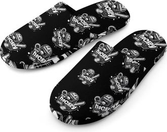 Generic I Love Hockey Mens Cotton Slippers Memory Foam Comfort House Shoes Winter Indoor Slipper for Hotel Casa Spa