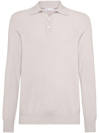 Brunello Cucinelli Ribgebreid poloshirt - Beige