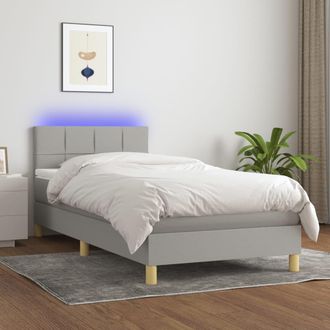 vidaXL Vidaxl - Cama Box Spring Con Colch&oacute;n Tela Y Led Gris Claro 100x200 Cm