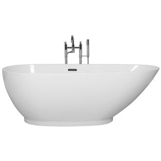 Beliani Ba&ntilde;era Independiente De Acr&iacute;lico Sanitario Blanco Brillante Individual 173 X 82 Cm Dise&ntilde;o Moderno Ovalado Guiana