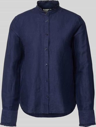 GANT Regular Fit Bluse aus Leinen-Baumwoll-Mix mit Stehkragen in Marine, Gr&ouml;&szlig;e 36