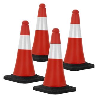ECD Germany 4x Cono De Tr&aacute;fico Obra Pieza De Se&ntilde;alizaci&oacute;n Emergencia Color Rojo Y Blanco 51 Cm De Altura Con Base Pesada Y Robusto Pil&oacute;n De Seguridad Con Bandas R
