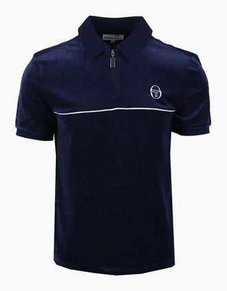 Sergio Tacchini Mens SERGIO TACCHINI CARDONA VELOUR ZIP POLO MARITIME BLUE/WHITE - Navy - Size: 44