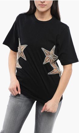 Dsquared2 Crew Neck STAR T-Shirt with See Through Inserts and Rhinesto size Xxs