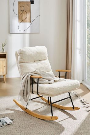 Living and Home Sherpa Upholstered Adjustable Rocking Chair in White