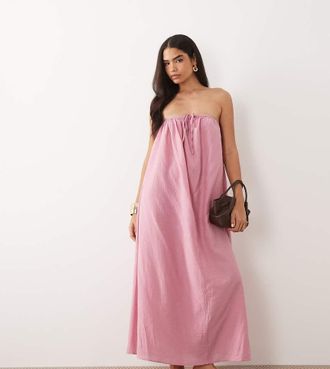 KAIIA Esclusiva Kaiia - Prendisole lungo a trapezio allacciato al collo in misto cotone rosa