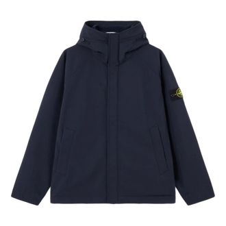 Stone Island Light Jackets, male, Blue, Size: L Hooded Soft Shell Jacket