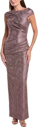 Teri Jon by Rickie Freeman Teri Jon By Rickie Freeman Stretch Jacquard Ruched Asymmetrical Neck Gown