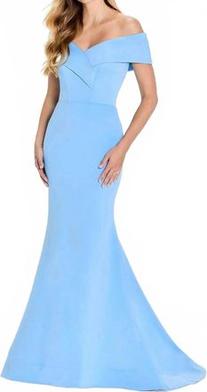 Montage by Mon Cheri Off Shoulder Mermaid Gown In Powder Blue