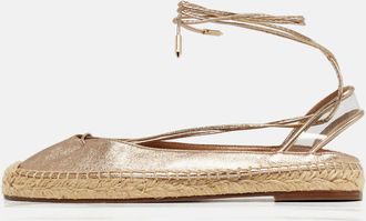 Aquazzura Gold Leather And Pvc Ankle Wrap Espadrille Flat