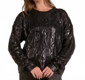 Elan Coated Cable Knit Sweater In Black