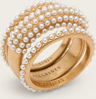 AllSaints Brass Dimi Pave Ring Set, Size: L