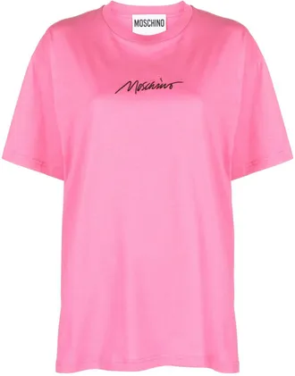 Moschino logo-embroidered cotton T-shirt - women - Cotton - M - Pink