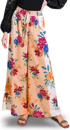 Flying Tomato Floral Wide Leg Drawstring Pants in Ivory Taupe at Nordstrom Rack, Size Medium