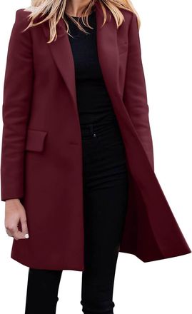 Generic Woollen Coats For Women,WomenS Suit Jackets & Blazers Winter Jackets For Women Mid-Lenght With Single Breasted Buttons Woollen Coat Turndown Collar Co
