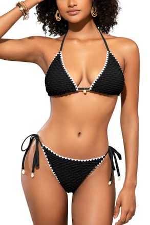SHEKINI Women Triangle Bikini Sets 2 Pieces Halter Neck Swimming Costume Low Waisted Sexy Tanga Swimsuits,Black-XS