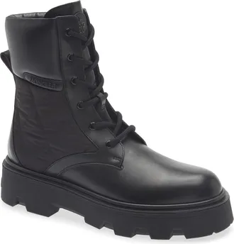 Moncler Aurea Lace-Up Leather Bootie in Black at Nordstrom, Size 40.5
