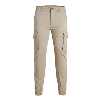 Jack & Jones Beige Katoenen Broek met Rits Sluiting - Heren - Slim Fit Broeken - Beige - W27 L30 - Katoen - Broeken