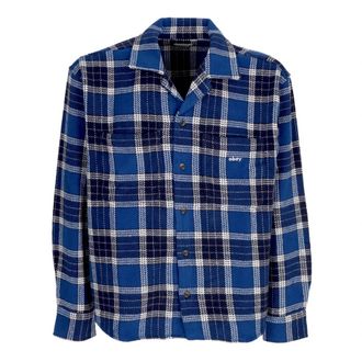 Obey Geweven Limoges Multi Lange Mouw Shirt - Heren - Casual Overhemden - Blauw - L - Katoen - Overhemden