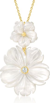 Ross-Simons Mother-Of-Pearl and. White Topaz Flower Pendant Necklace in 18kt Gold Over Sterling