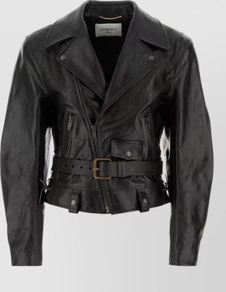 Saint Laurent leather jacket belted waist buckle detail