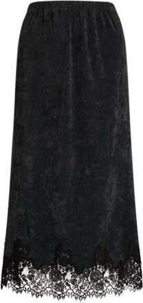 Alberta Ferretti Fluwelen Midirok met Kantafwerking - Dames - Midirokken - Grijs - L - Rokken