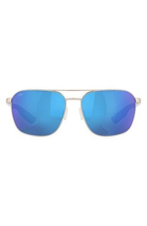 Costa Wader 58mm Polarized Mirrored Rectangular Sunglasses in Silver /Blue Mirror 580G at Nordstrom