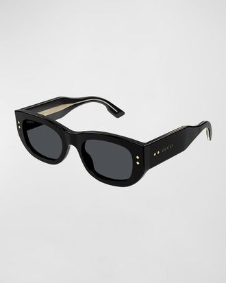 Gucci Embellished Rectangle Acetate Sunglasses