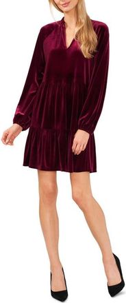 CeCe by Cynthia Steffe Split Neck Long Sleeve A-Line Dress in Majestic Wine at Nordstrom, Size Large