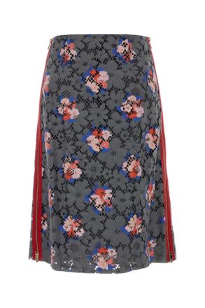 Fendi Womens Printed Lace Skirt Asfalto-26 Gonne