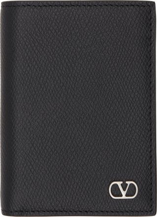 【関税&送料込】Valentino Garavani Black Leather Card Holder Valentino Garavani Leather VLogo Signature Card Holder