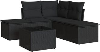 vidaXL 6 Piece Garden Sofa Set with Cushions Black Poly Rattan Vidaxl