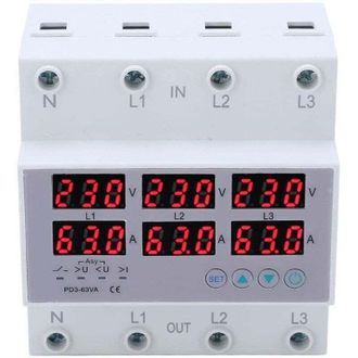 OEM Volt&iacute;metro, Amper&iacute;metro Y Mult&iacute;metro Trif&aacute;sico Para Riel Din De 390-500 V Ca, Con Protecci&oacute;n Autom&aacute;tica Contra Sobretensi&oacute;n Y Sobrecorriente (63 A)