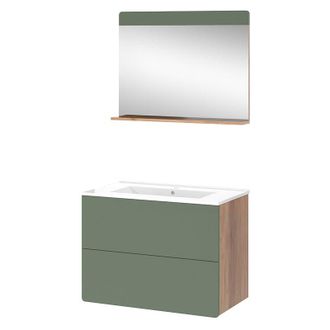 Vicco Conjunto De Muebles De Ba&ntilde;o Izan, Goldkraft Roble/verde, 3 Partes Con Espejo