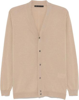 low brand Merino Wol V-Hals Cardigan Sweater - Heren - Vesten - Beige - 2XL - Wol - Truien & Vesten