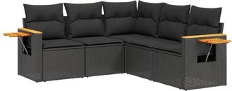 vidaXL Vidaxl - Set De Muebles De Jard&iacute;n 5 Pzas Y Cojines Rat&aacute;n Sint&eacute;tico Negro