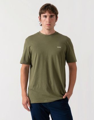 HUGO BOSS Mens HUGO Dero222 Mens Cotton-Jersey T-Shirt with Logo Print - Open Green 388 - Tan - Size: 40