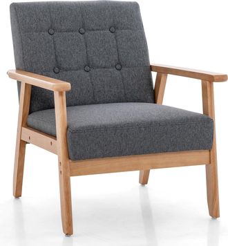Costway Costway Butacas De Sal&oacute;n Moderna, Sill&oacute;n Tapizado Con Botones, Tela De Lino Transpirable Y Marco De Madera De Caucho Macizo, Sof&aacute; Acolchado Para Sala 