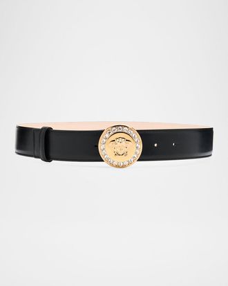 Versace La Medusa Embellished Leather Belt